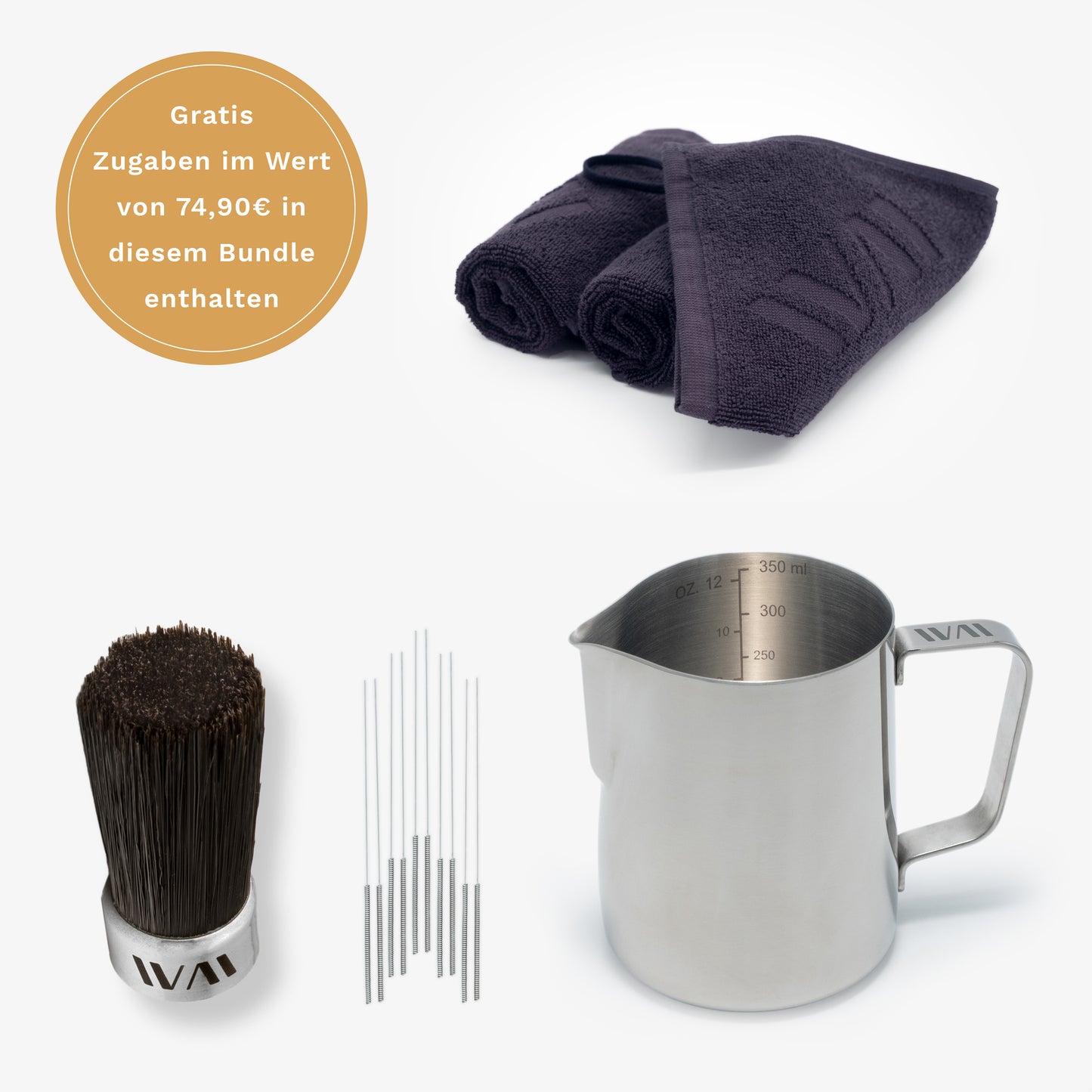 Wechsel-Reinigungskopf, WDT-Ersatznadeln, 3er Pack
Baristatücher und Milchkännchen als Zugaben – Wiedemann Manufaktur