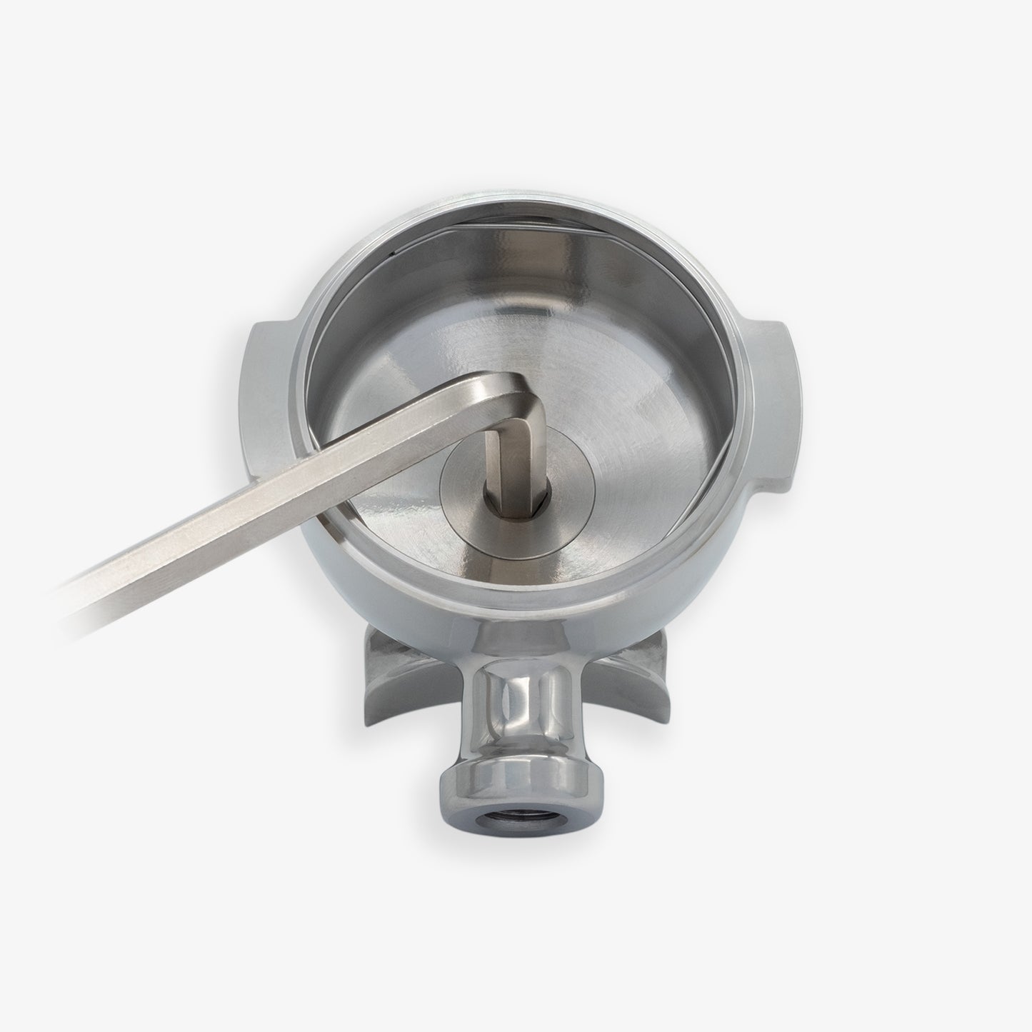 Innenansicht des 360° Siebträgerkopfs aus Edelstahl für e61 Brühgruppen