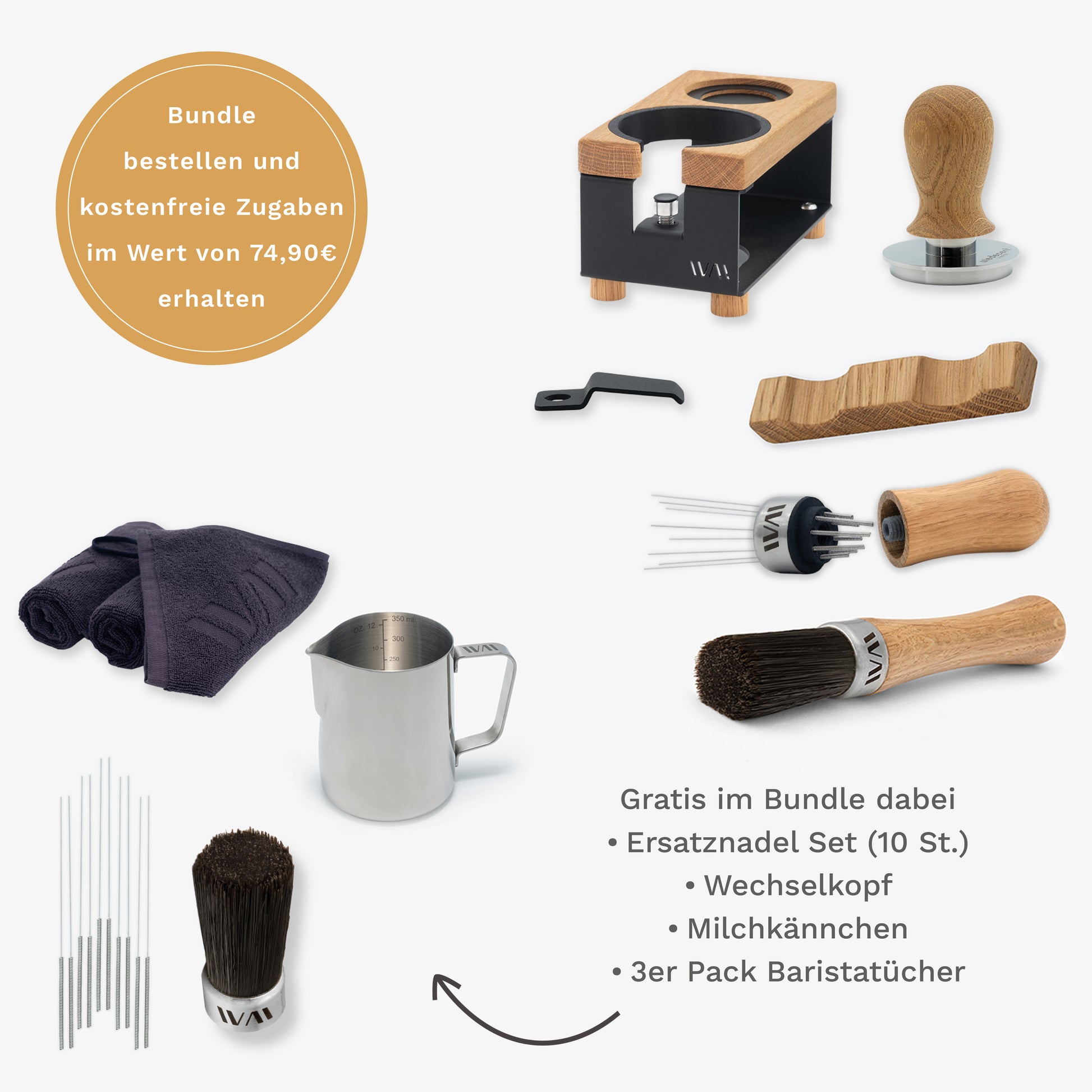 Tamperstation Schwarz Super Bundle mit Eiche-Elementen und Zubehör – Wiedemann Manufaktur