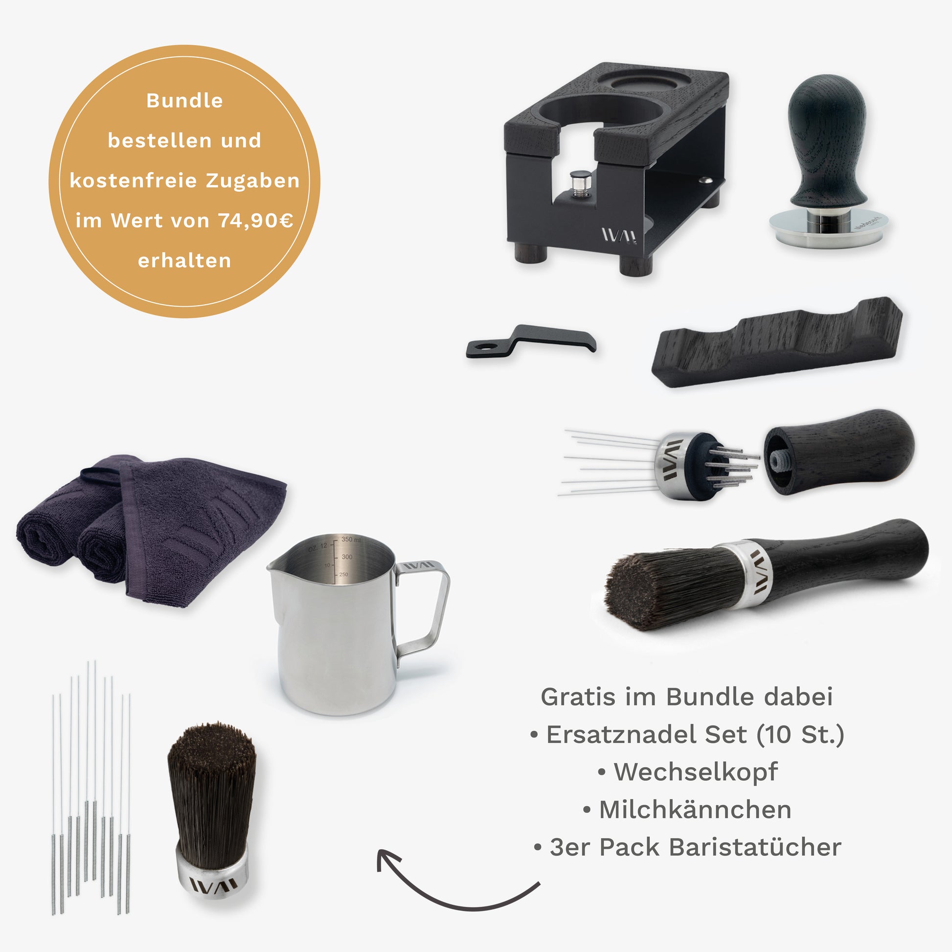 Tamperstation Schwarz Super Bundle mit Räuchereiche-Elementen und Zubehör – Wiedemann Manufaktur