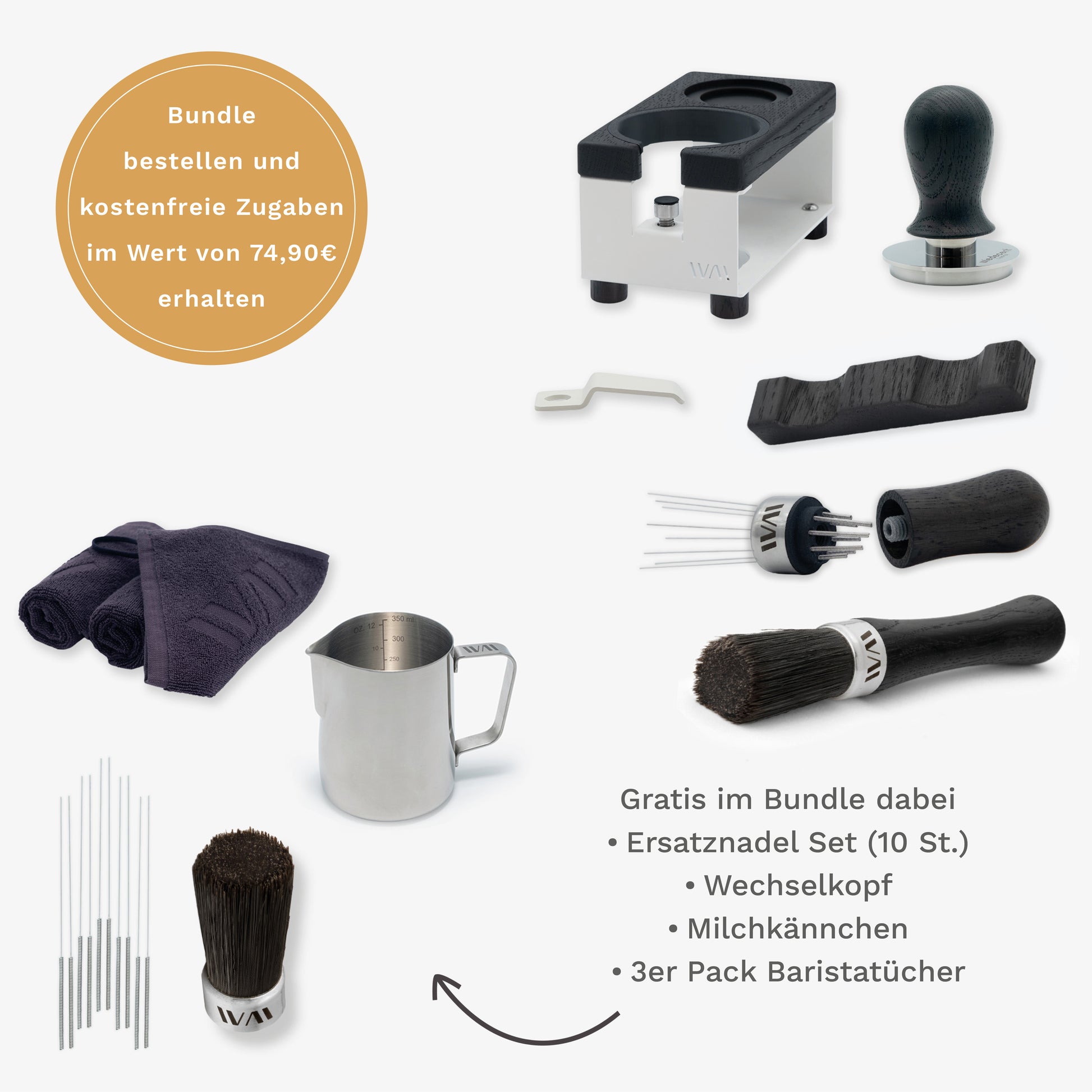 Tamperstation Weiß Super Bundle mit Räuchereiche-Elementen und Zubehör – Wiedemann Manufaktur