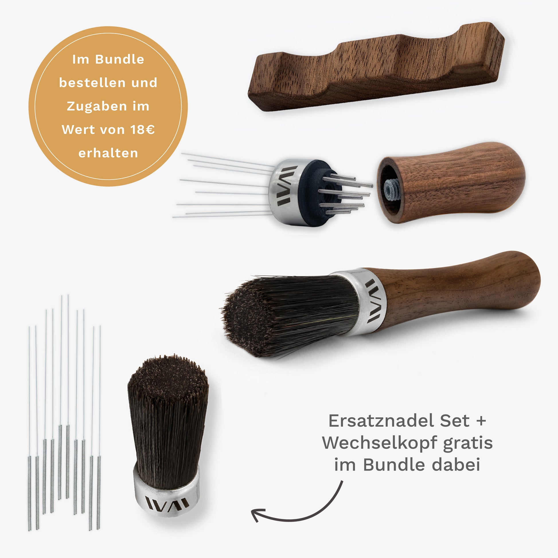 Werkzeughalter Bundle Nussbaum mit WDT-Tool, Reinigungspinsel und Zubehör – Wiedemann Manufaktur